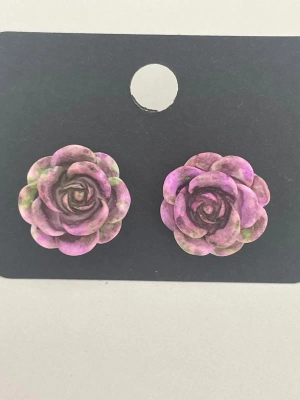 Boucles d’oreilles grande rose vert et lila